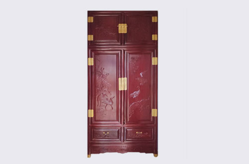 永清高端中式家居装修深红色纯实木衣柜
